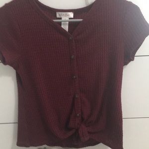 Maroon button down tie top